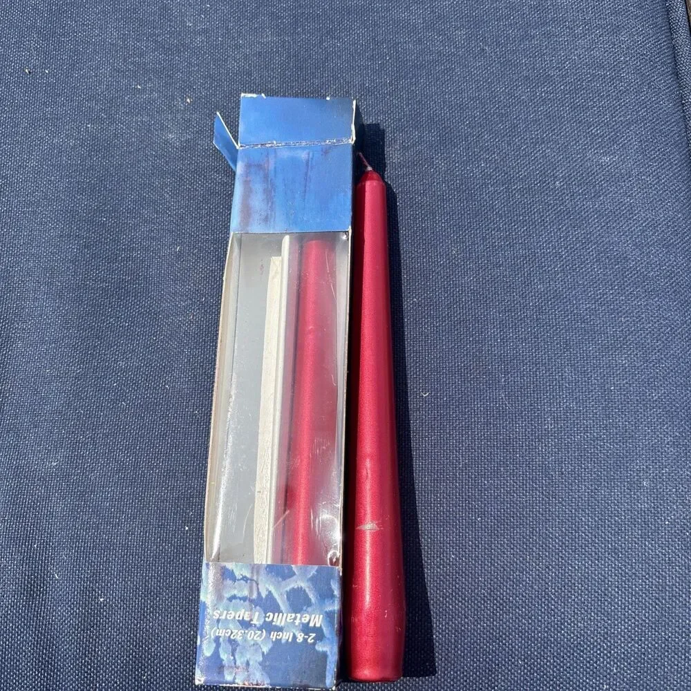 Vintage Pair Of Red Metallic Candles By Atico International Hong Kong